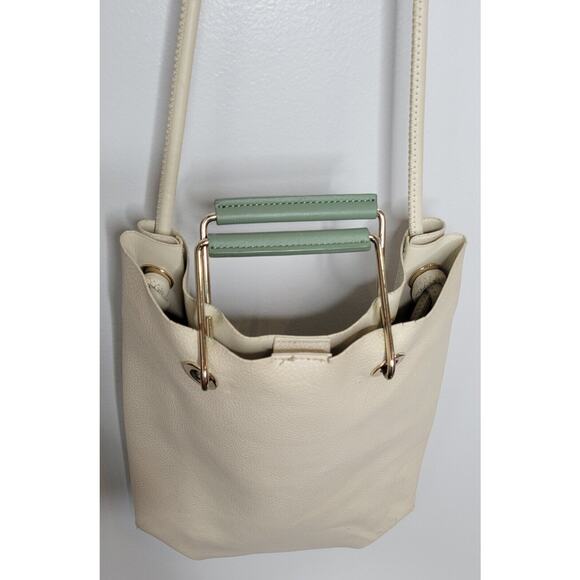 Zara Tote Bag Large Ivory Jade Faux Leather Gold Metal Handles Shoulder Purse - Picture 3 of 7